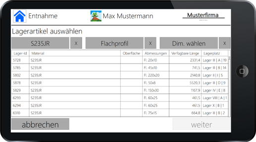 Lagerverwaltung am Tablet