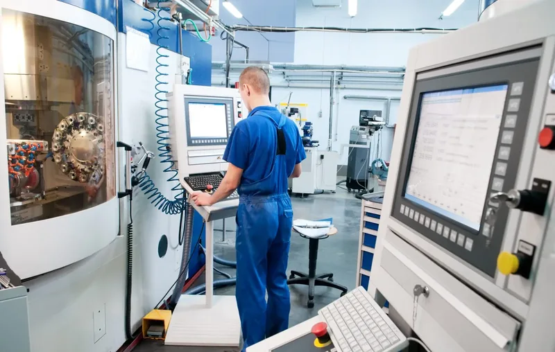 Mitarbeiter an der Steuerung einer CNC-Maschine