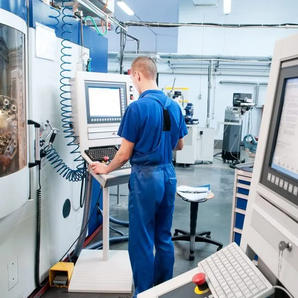 Mitarbeiter an einem CNC-Bearbeitungszentrum